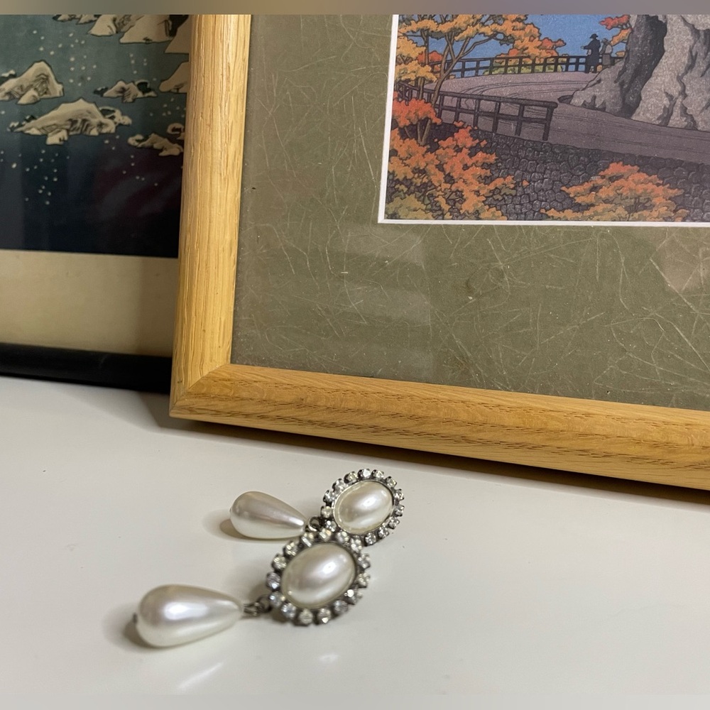 Faux Pearl and Rhinestone Earrings